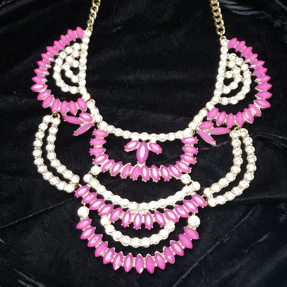 Pink & White Rhinestone Statement Necklace - Picture 2 of 7